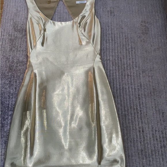 long sleeve high neck backless dress Brown Metallic Slinky Backless Mini Dress